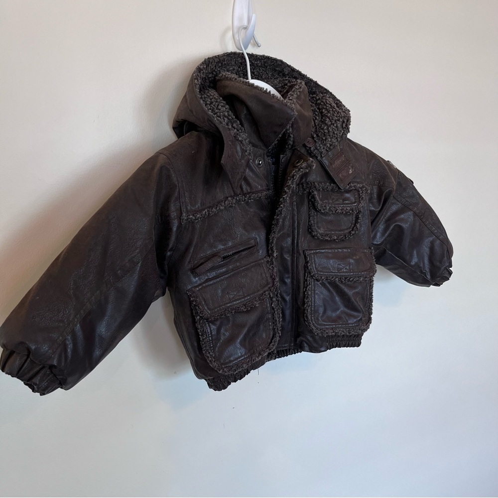 Big Chill Brown Faux leather Bomber Jacket Sherpa Lined Boys 18 Months Pilot